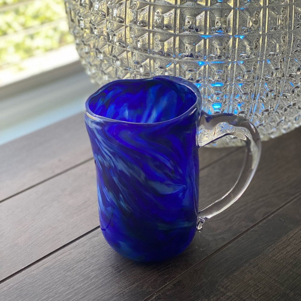 Glass Blowing Cobalt Blue Swirl Large Glass Mug